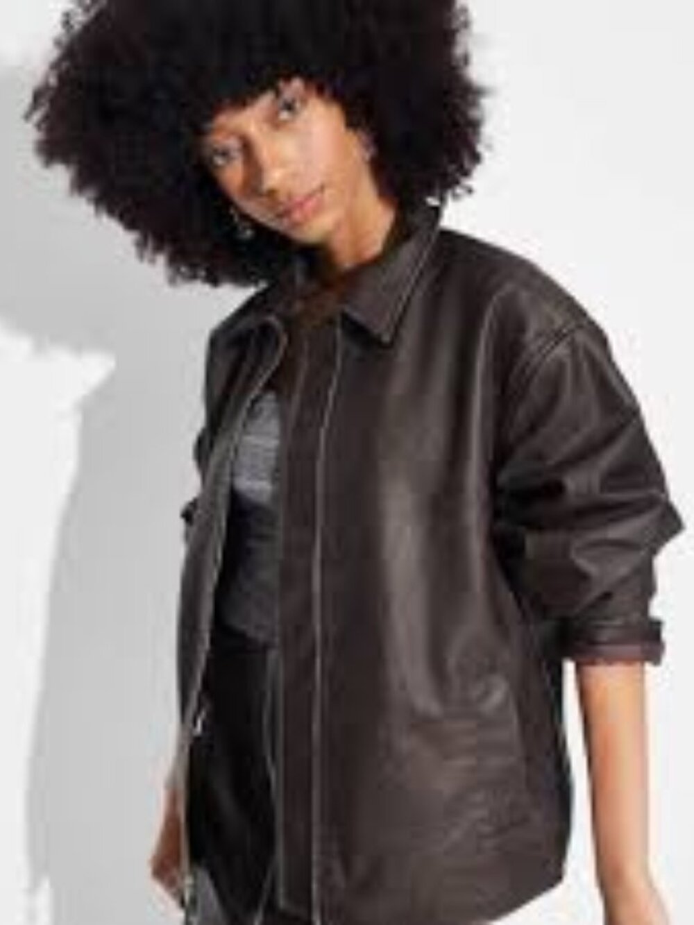 Women's Faux Leather Oversized Bomber Jacket - Wild Fable™ Dark Brown S
